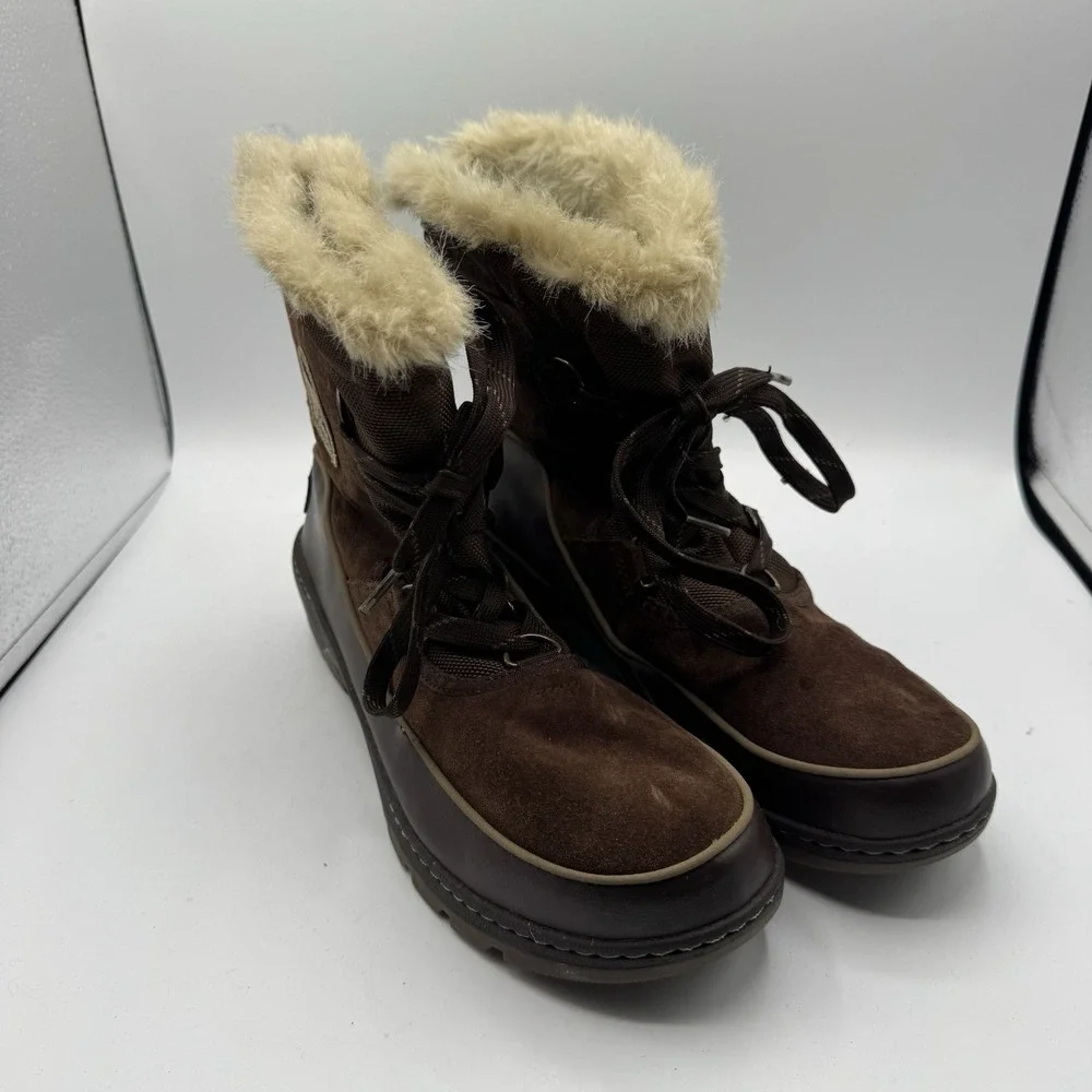 Sorel Tivoli II Boots Women 9.5 UK 7.5 Brown Waterproof Winter Snow Fur Lace Up